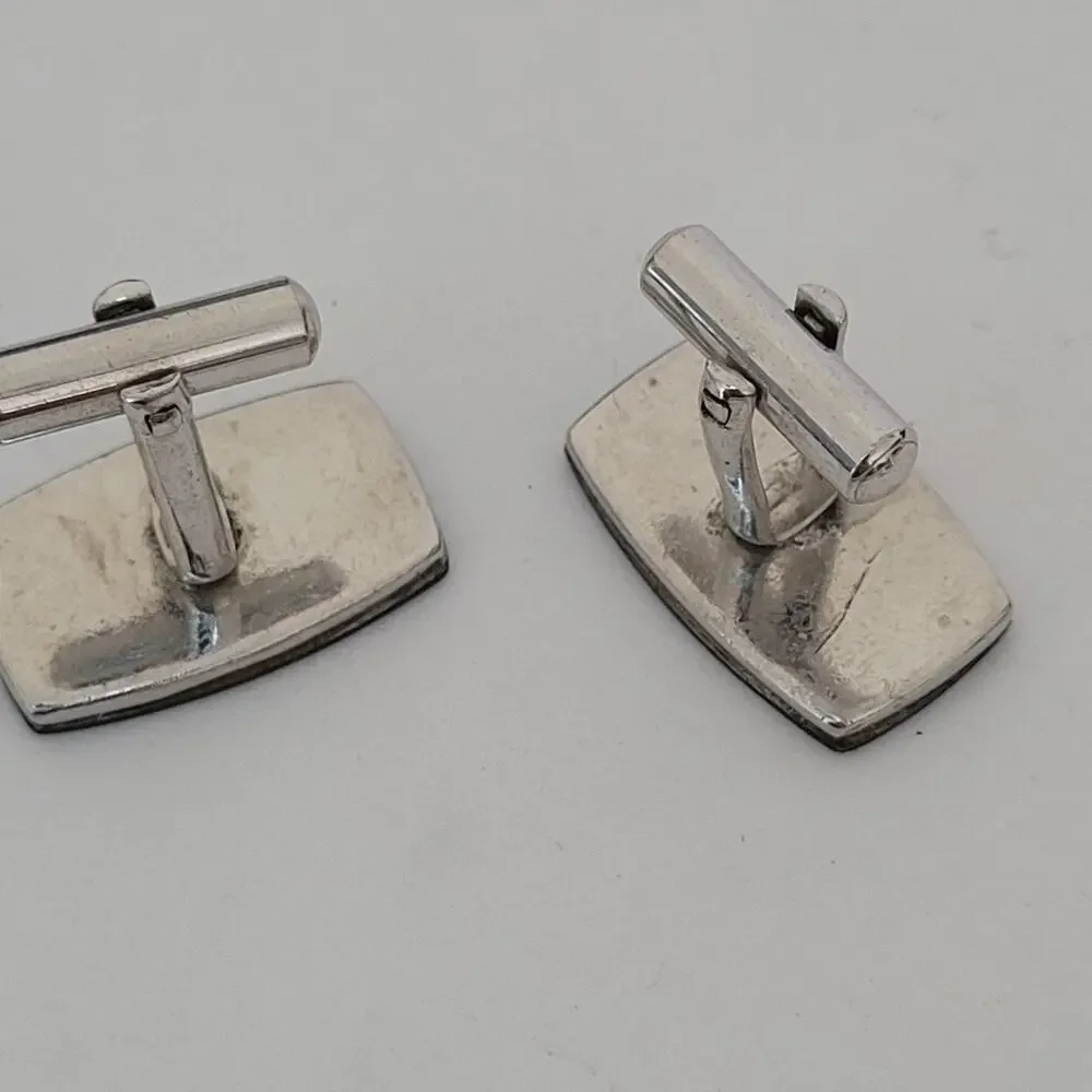 Silver Gold Black Hematite Rectangle GeometricCufflinks Retro Mid Century Modern